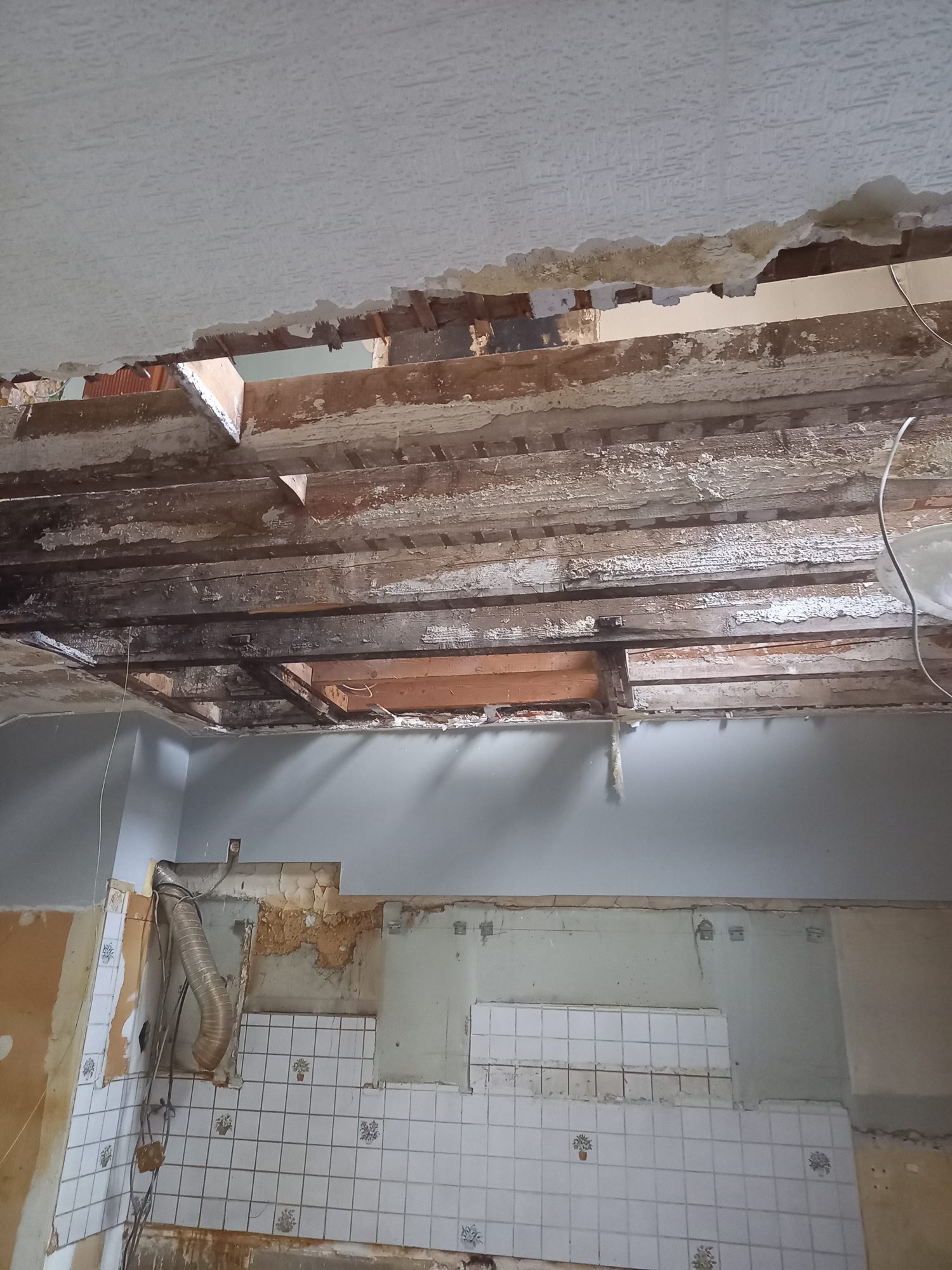 Pendant les travaux – plafond de la cuisine Pendant les travaux – plafond de la cuisine